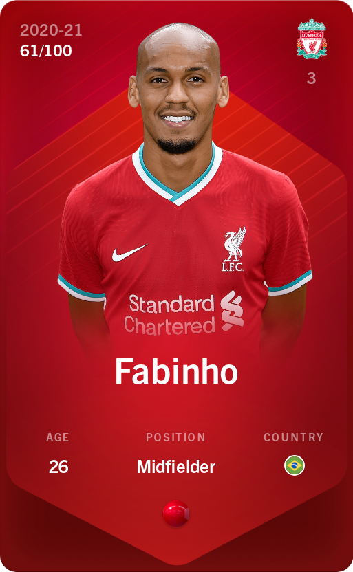 Sorare - Sorare Official - Fabinho 2020-21 • Rare 61/100 - NFT # 38096773373832259627788660686518064588430387824240867460956810808775274054050