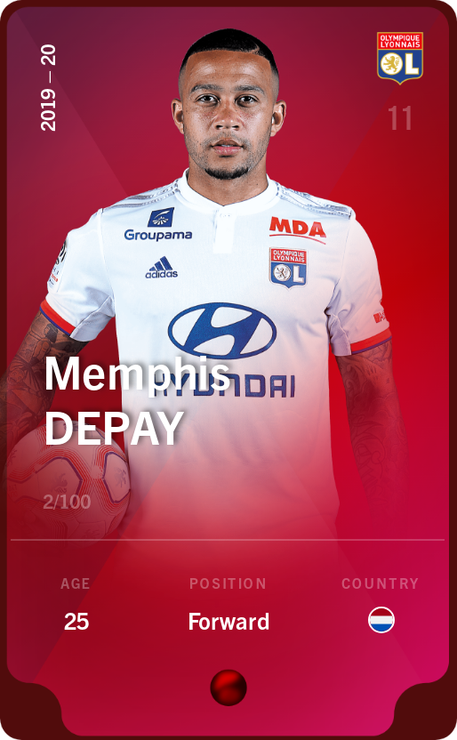 Sorare - Sorare Official - Memphis Depay 2019-20 • Rare 2/100 - NFT # 1481639655723815052472785642778389945766250438637595030754588663065206381839