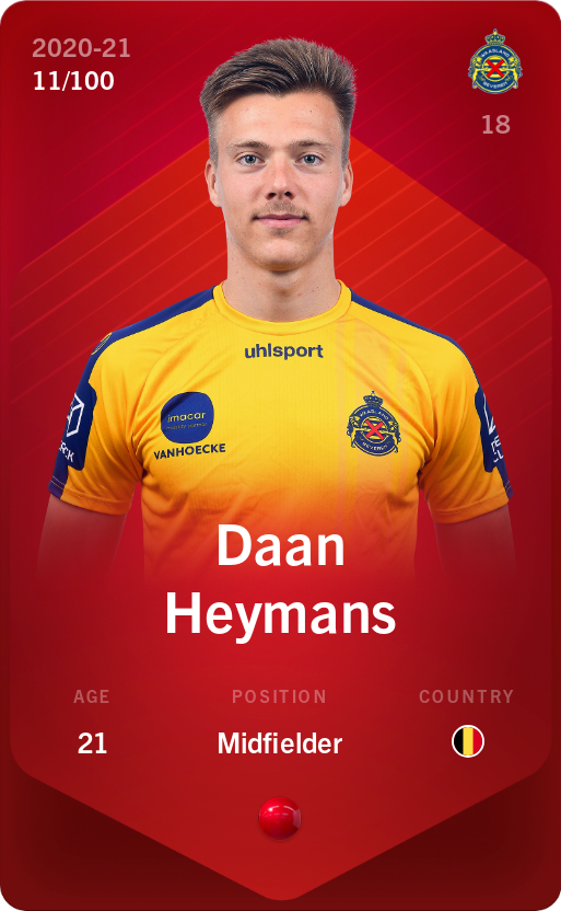 Sorare - Sorare Official - Daan Heymans 2020-21 • Rare 11/100 - NFT # 102869696376845916998132178602317319552988213310955898934999227759305003657889