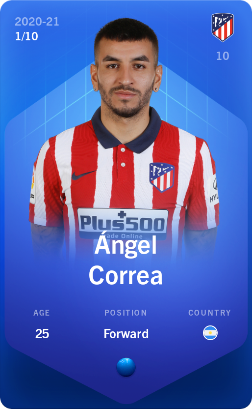 Sorare - Sorare Official - Ángel Correa 2020-21 • Super Rare 1/10 - NFT # 37231482221223226218631687542785180975358638266550312387313762167850320817968
