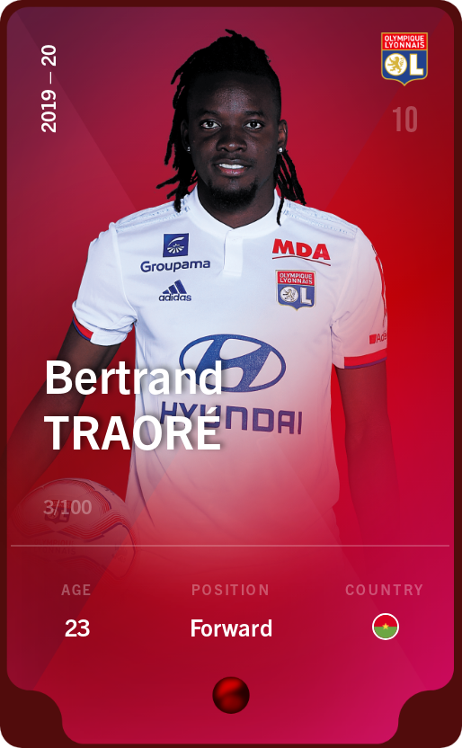 Sorare - Sorare Official - Bertrand Traoré 2019-20 • Rare 3/100 - NFT # 54340597396348796455582319819764881548385333873571896678476326599540595549102