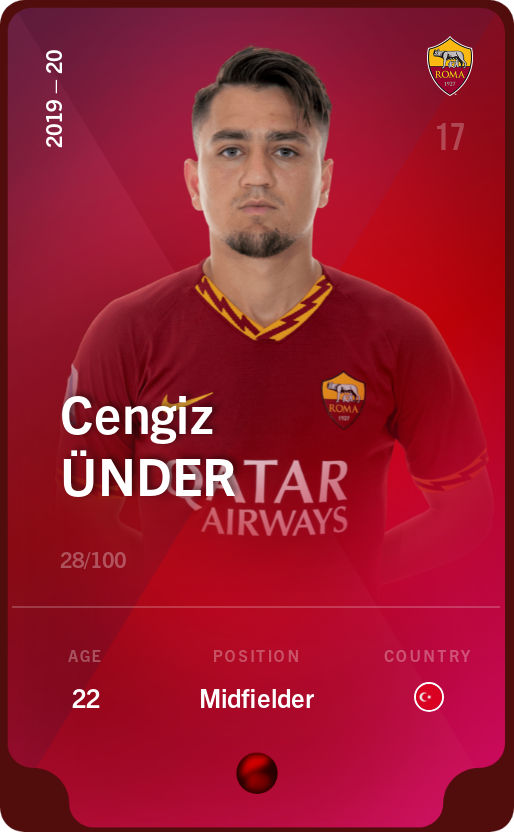 Sorare - Sorare Official - Cengiz Ünder 2019-20 • Rare 28/100 - NFT # 113399667220703811996551095244306991846847213414685790612124858767693945898210