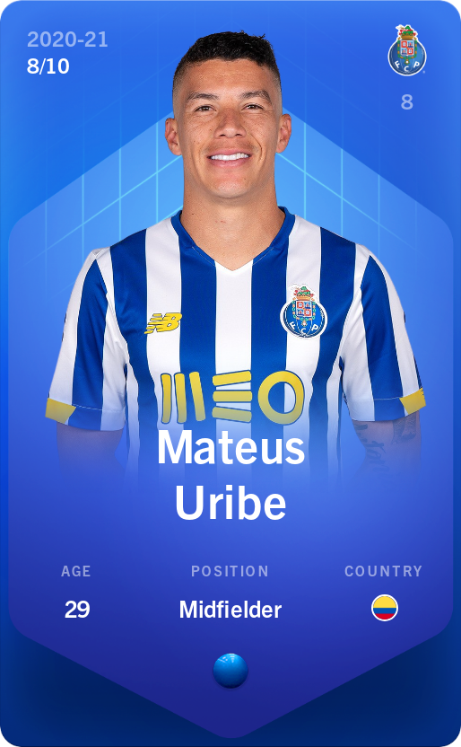 Sorare - Sorare Official - Mateus Uribe 2020-21 • Super Rare 8/10 - NFT # 3049576683485318933495291905525475483743818124851951381852094306870116530620