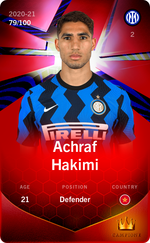 Sorare - Sorare Official - Achraf Hakimi 2020-21 • Rare 79/100 - NFT # 57792130361623340242703278931958585900299258230142254553527723088658642635481