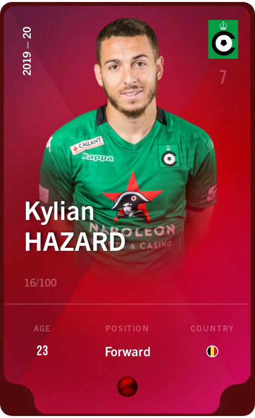 Sorare - Sorare Official - Kylian Hazard 2019-20 • Rare 16/100 - NFT # 104383284104081035332634468104374399456474047826906538919239646576352555425794