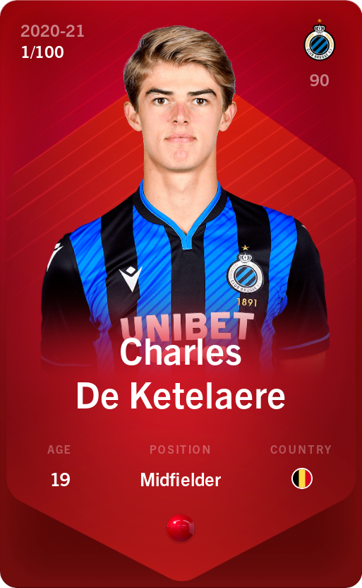 Sorare - Sorare Official - Charles De Ketelaere 2020-21 • Rare 1/100 - NFT # 92768528664642882108031991885888137185123058042782662478923727713509024658385