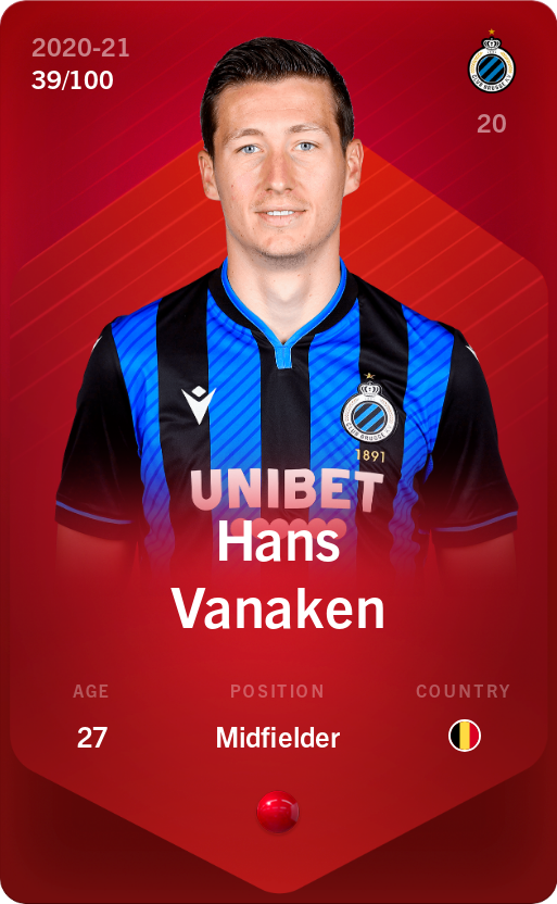 Sorare - Sorare Official - Hans Vanaken 2020-21 • Rare 39/100 - NFT # 63797922972456106640260665092189000322619263777878805401840046563153269175773