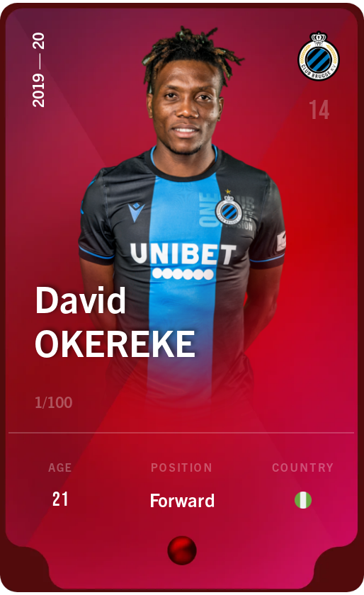 Sorare - Sorare Official - David Okereke 2019-20 • Rare 1/100 - NFT # 16554806439066373388696249286507457081326488077445554449063316233973916079058