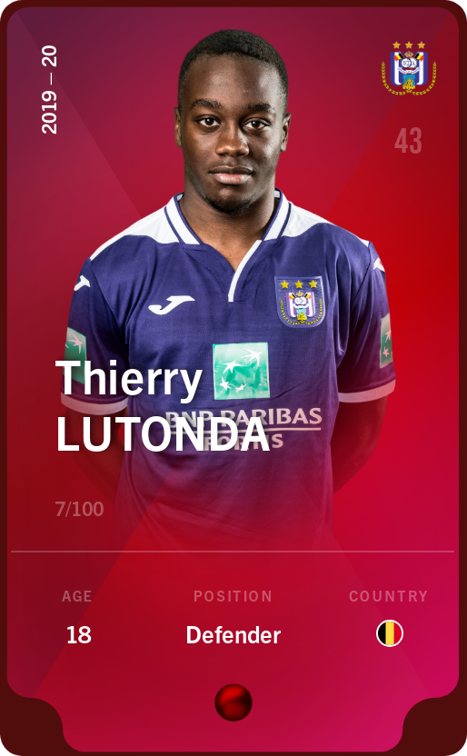 Sorare - Sorare Official - Thierry Lutonda 2019-20 • Rare 7/100 - NFT # 41048386088660960229142213284048457955003270641323417585293122767496883252406