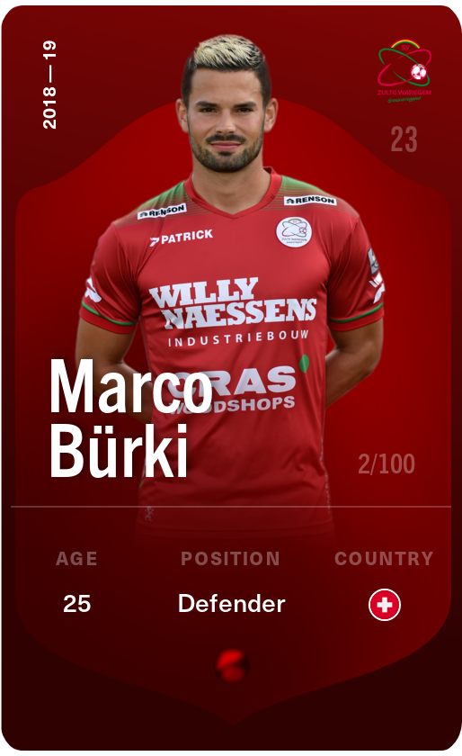 Sorare - Sorare Official - Marco Bürki 2018-19 • Rare 2/100 - NFT # 10540701305084780371334420147788720207981694426417941537097470328194110133002