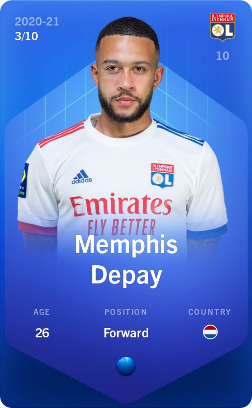 Sorare - Sorare Official - Memphis Depay 2020-21 • Super Rare 3/10 - NFT # 742272365156042603590573146360139822023713156591693530834320844427908910320