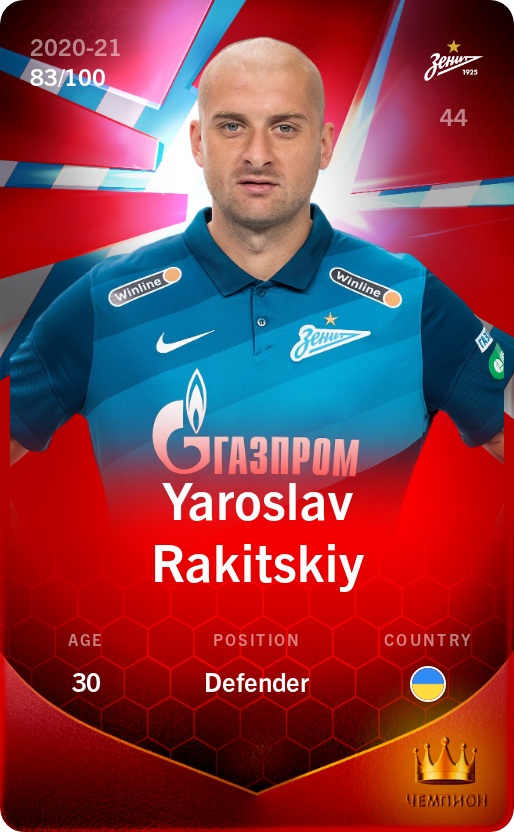 Sorare - Sorare Official - Yaroslav Rakitskiy 2020-21 • Rare 83/100 - NFT # 106089286421314956839786177513701896684454902573072752731022117256337042106237