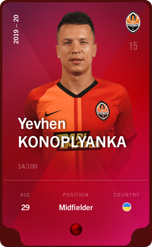 Sorare - Sorare Official - Yevhen Konoplyanka 2019-20 • Rare 14/100 - NFT # 41886461466755227014725342268549471671140081523242798201278031805161928991864