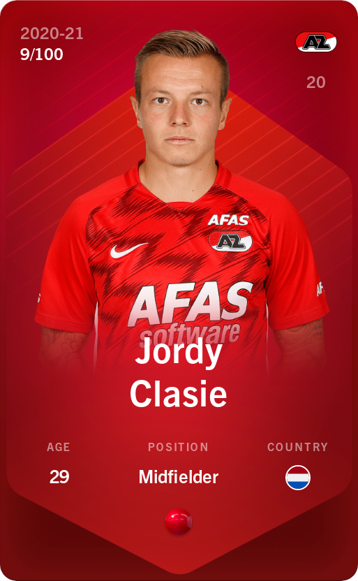 Sorare - Sorare Official - Jordy Clasie 2020-21 • Rare 9/100 - NFT # 62142973468256843283816542127964713104456925807115487484485045057968010967641