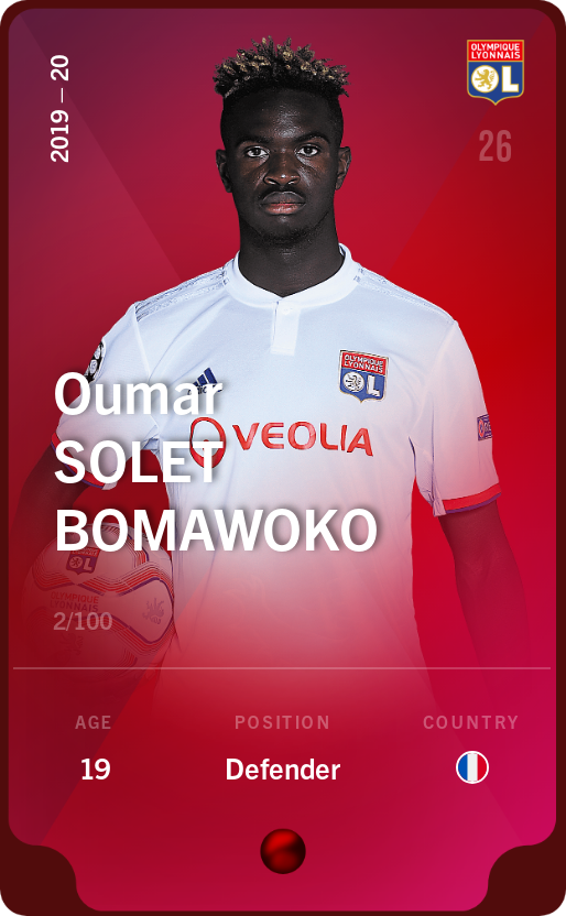 Sorare - Sorare Official - Oumar Solet Bomawoko 2019-20 • Rare 2/100 - NFT # 101045554150368922286367895162994235244183856249553696172410863058355616956195