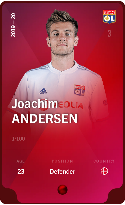 Sorare - Sorare Official - Joachim Andersen 2019-20 • Rare 1/100 - NFT # 18821598612796656701520536908154221289635232591649243069425774264903691117401