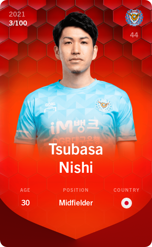 Sorare - Sorare Official - Tsubasa Nishi 2021-22 • Rare 3/100 - NFT # 83023960442701846261571578801381329327784583677496668035805267239972831071817