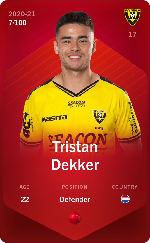 Sorare - Sorare Official - Tristan Dekker 2020-21 • Rare 7/100 - NFT # 5903165680488381143816277724370845562621079251753335597820249397077151564570