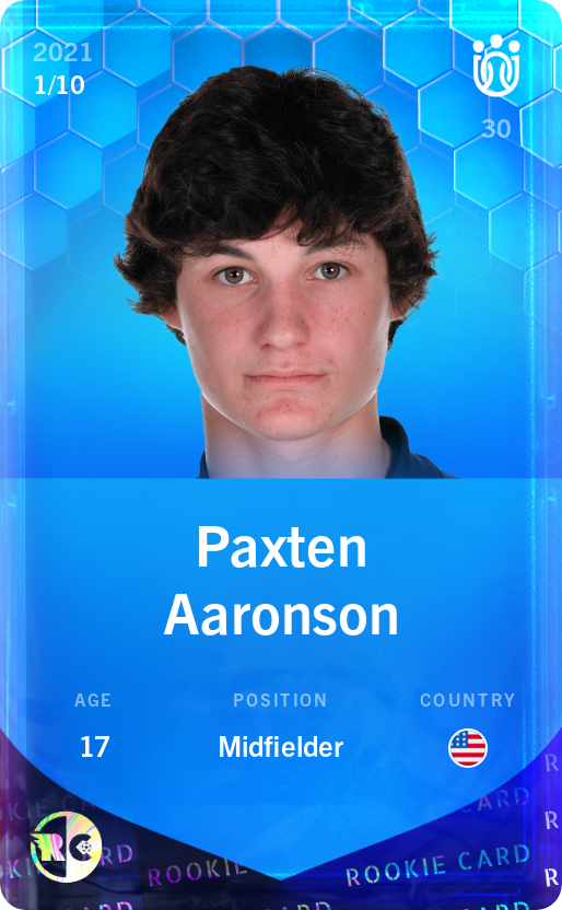 Sorare - Sorare Official - Paxten Aaronson 2021-22 • Super Rare 1/10 - NFT # 8772864156347869807674587768599794874144902252409460858747084509583858000598