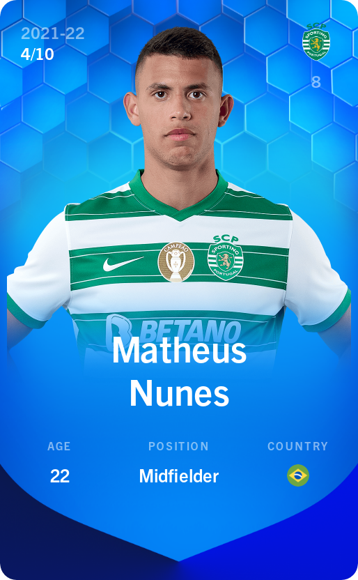 Sorare - Sorare Official - Matheus Nunes 2021-22 • Super Rare 4/10 - NFT # 50479601705755122299865063512682303952725292029683258963337875203945118992850