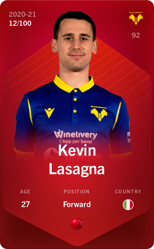 Sorare - Sorare Official - Kevin Lasagna 2020-21 • Rare 12/100 - NFT # 10516451391931854176254740566272881384196919875397306048961764511138417799790
