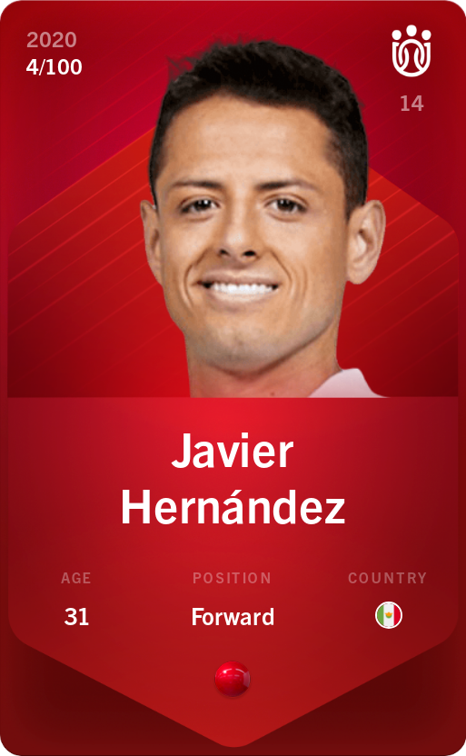 Sorare - Sorare Official - Javier Hernández 2020-21 • Rare 4/100 - NFT # 60104189445493892372806080978957635506111870489934043820326675137269636241084