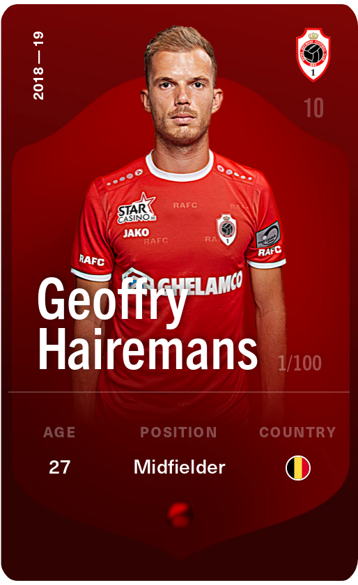 Sorare - Sorare Official - Geoffry Hairemans 2018-19 • Rare 1/100 - NFT # 45294395026644220857833328610301118136037620261573874912148184151026220943741