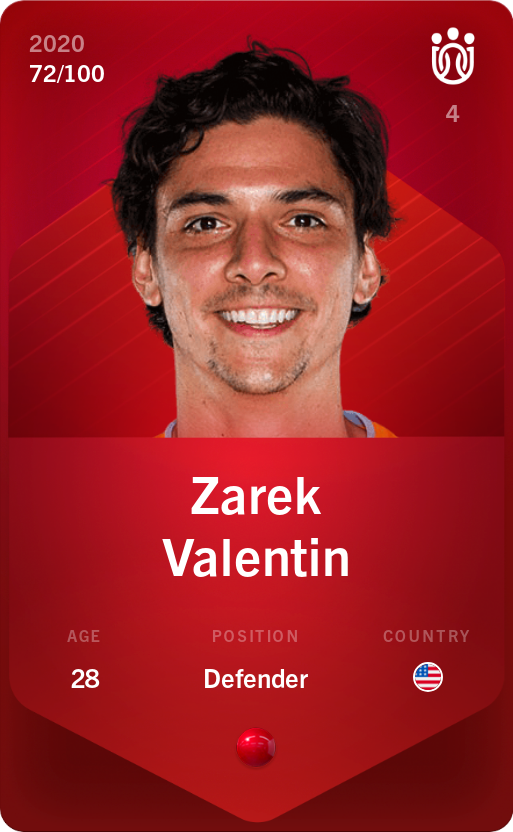 Sorare - Sorare Official - Zarek Valentin 2020-21 • Rare 72/100 - NFT # 107298684934558606509848186637211623200554319362739111404720522021754299659514