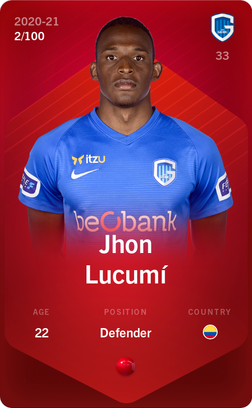 Sorare - Sorare Official - Jhon Lucumí 2020-21 • Rare 2/100 - NFT # 18450591233025629121730701904436788908548786093420313426504148239101757957036