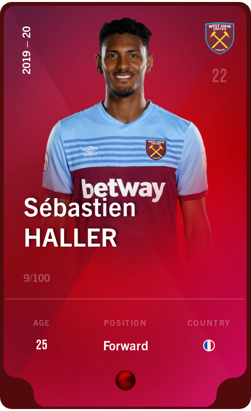 Sorare - Sorare Official - Sébastien Haller 2019-20 • Rare 9/100 - NFT # 41742049743592248080768014948250284214721620821193348959455691649341059521806