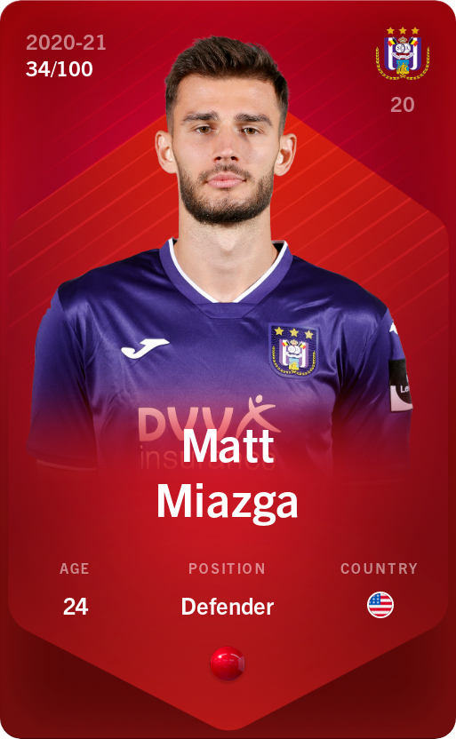 Sorare - Sorare Official - Matt Miazga 2020-21 • Rare 34/100 - NFT # 73869599285467413149068503247885154725971379905917667488406657349670066831427