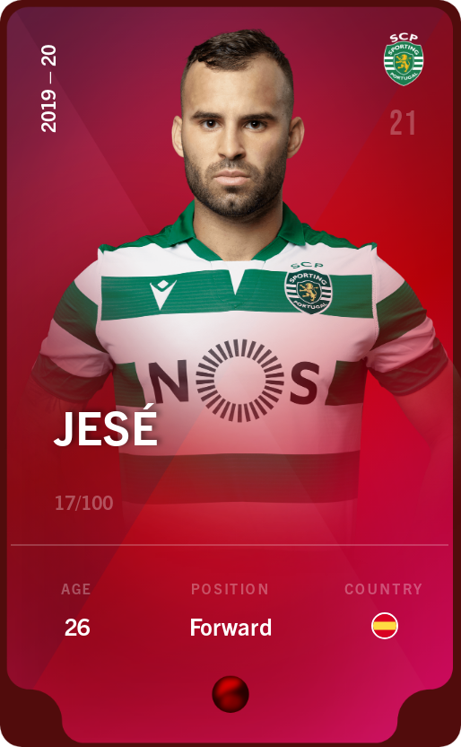 Sorare - Sorare Official - Jesé 2019-20 • Rare 17/100 - NFT # 88854875528486434412555951711826467534185762058319993780996098782253801224207