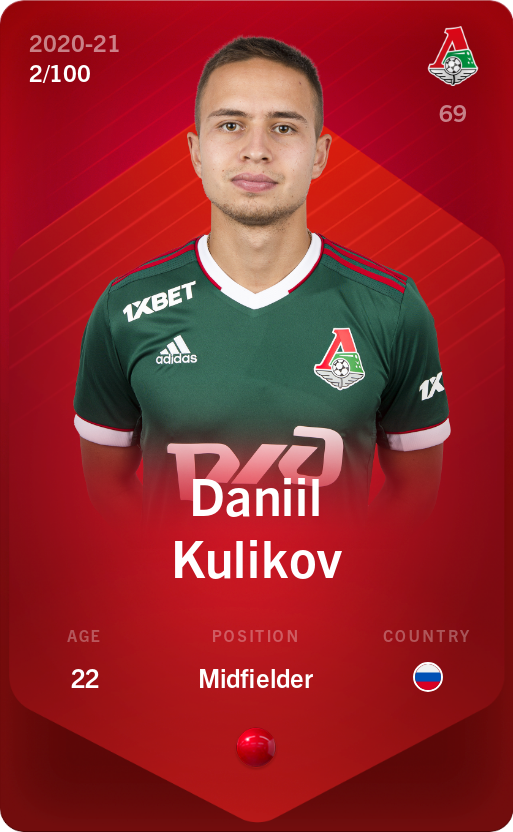 Sorare - Sorare Official - Daniil Kulikov 2020-21 • Rare 2/100 - NFT # 99587840445934672560293026737939239322460621659285469154673668217967146146786
