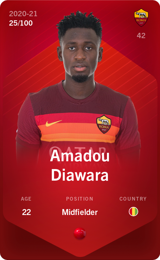 Sorare - Sorare Official - Amadou Diawara 2020-21 • Rare 25/100 - NFT # 21340530956694663789852783769169529522529438828113633841456310663631934941512