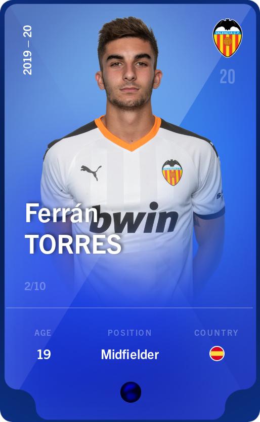 Sorare - Sorare Official - Ferrán Torres 2019-20 • Super Rare 2/10 - NFT # 57016312418243145604180301830392806553227738269697109878345501963123739726481