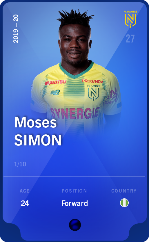 Sorare - Sorare Official - Moses Simon 2019-20 • Super Rare 1/10 - NFT # 14903500302413059577831999838270155954094516207557761976198819816406639491591