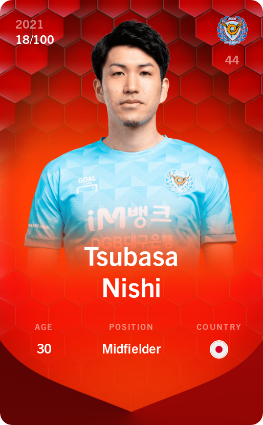 Sorare - Sorare Official - Tsubasa Nishi 2021-22 • Rare 18/100 - NFT # 10302679678404447313490354579589309810898770155295057716753488829391775372125