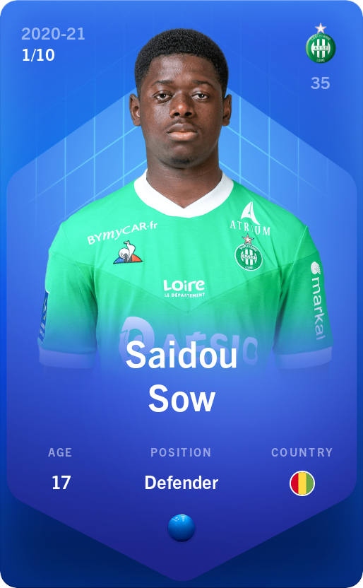 Sorare - Sorare Official - Saidou Sow 2020-21 • Super Rare 1/10 - NFT # 3334666012506242438780131133414457944437826643064173063503059372536226958215