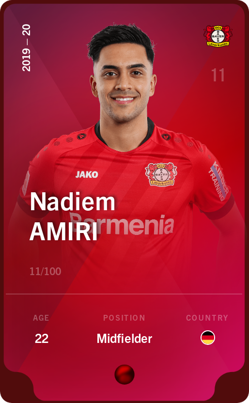 Sorare - Sorare Official - Nadiem Amiri 2019-20 • Rare 11/100 - NFT # 29238262194566755176360687048383672881130485662177721403794963479504609367601