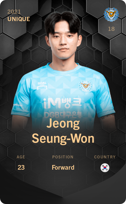 Sorare - Sorare Official - Jeong Seung-Won 2021-22 • Unique - NFT # 63360102995539650159348051066341537667416495762361184982303079332720647183740