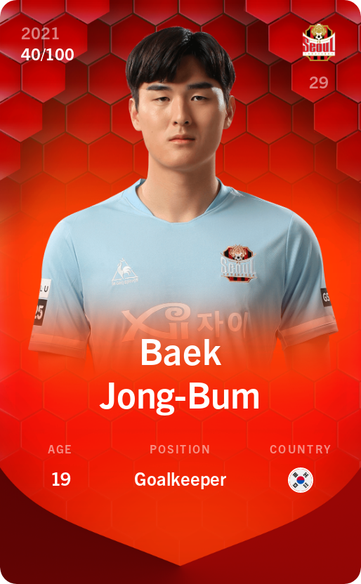Sorare - Sorare Official - Baek Jong-Bum 2021-22 • Rare 40/100 - NFT # 20202341484406155329860060679588936403168591240528919098211243137287245683556