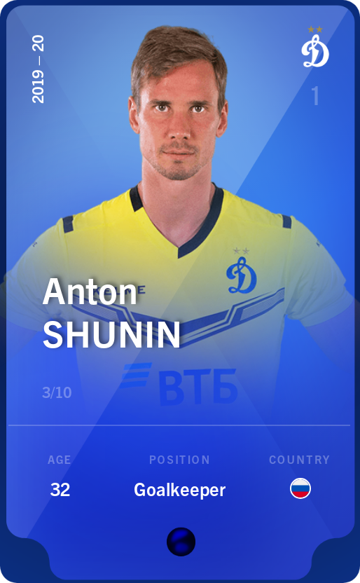 Sorare - Sorare Official - Anton Shunin 2019-20 • Super Rare 3/10 - NFT # 95234057215780292628671578614893101141755203614198504091438338455610017742470