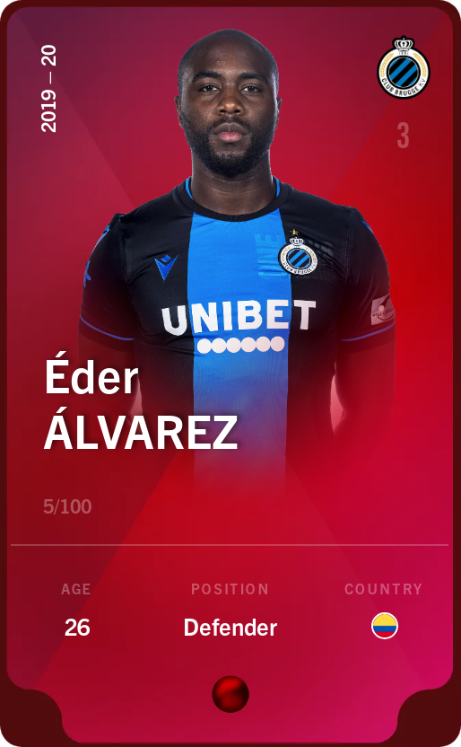 Sorare - Sorare Official - Éder Álvarez 2019-20 • Rare 5/100 - NFT # 61627809649449869338246128821290325459146277695850173173587064337112890409913