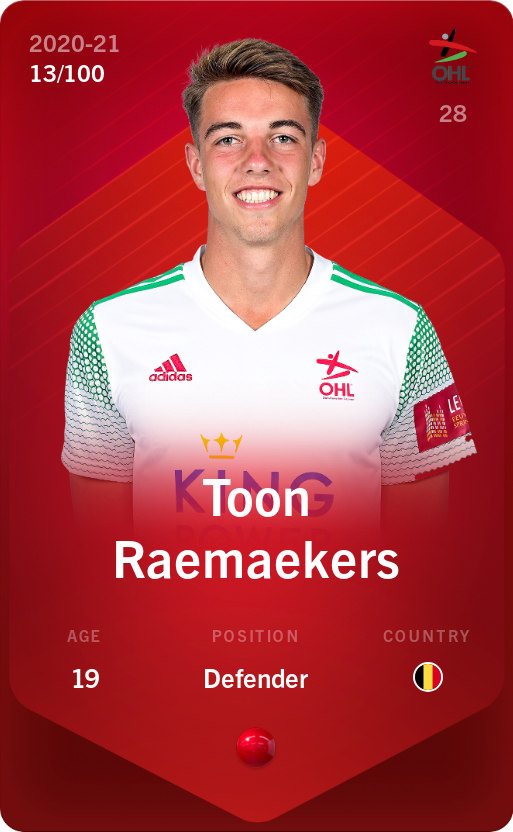 Sorare - Sorare Official - Toon Raemaekers 2020-21 • Rare 13/100 - NFT # 115326212999920492442266313469259192090264979917793431320250129355490158983323