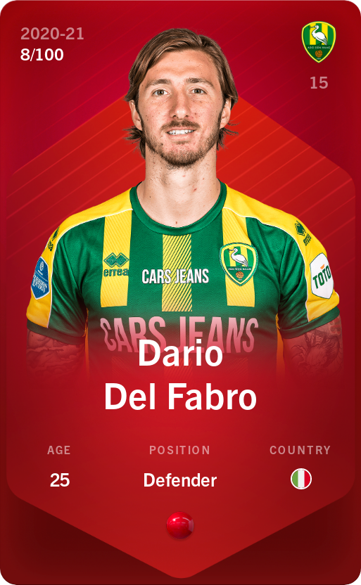 Sorare - Sorare Official - Dario Del Fabro 2020-21 • Rare 8/100 - NFT # 22115269452338181085069203628460863173288464057789865988732539024465278108943