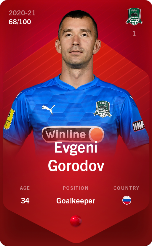 Sorare - Sorare Official - Evgeni Gorodov 2020-21 • Rare 68/100 - NFT # 12450445176488003063321062722616732182477248743160781261712538581042258062305