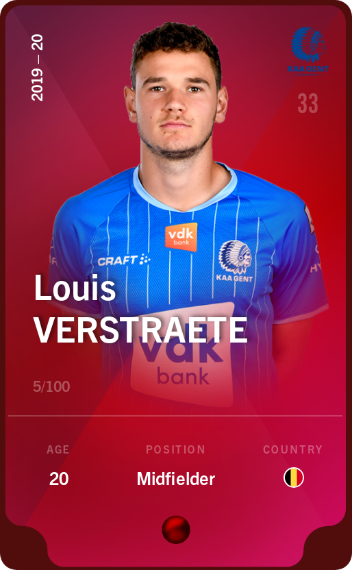 Sorare - Sorare Official - Louis Verstraete 2019-20 • Rare 5/100 - NFT # 3957684433846474034374292574199866140785869893163114357962550941988400027653