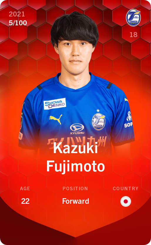 Sorare - Sorare Official - Kazuki Fujimoto 2021-22 • Rare 5/100 - NFT # 31059350901381496048701772276509076877715000097544112172475484376706344583322