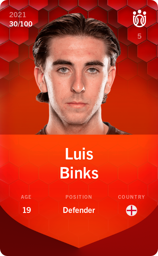 Sorare - Sorare Official - Luis Binks 2021-22 • Rare 30/100 - NFT # 14967787300495716865014626895055264181666757320049000598738812553588257520056