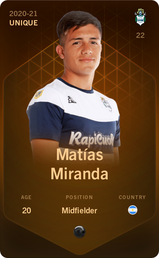 Sorare - Sorare Official - Matías Miranda 2020-21 • Unique - NFT # 10651359330279434753693632099503270109853847620905809230371495044420527064604